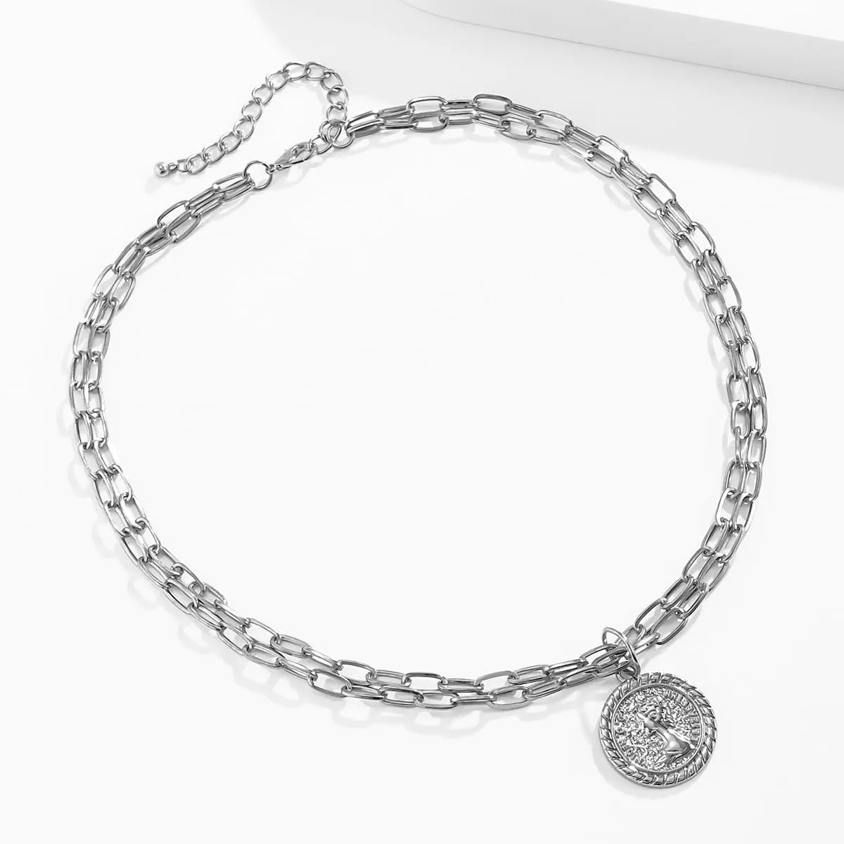 Silver-Plated Two-Chain Coin Pendant Necklace