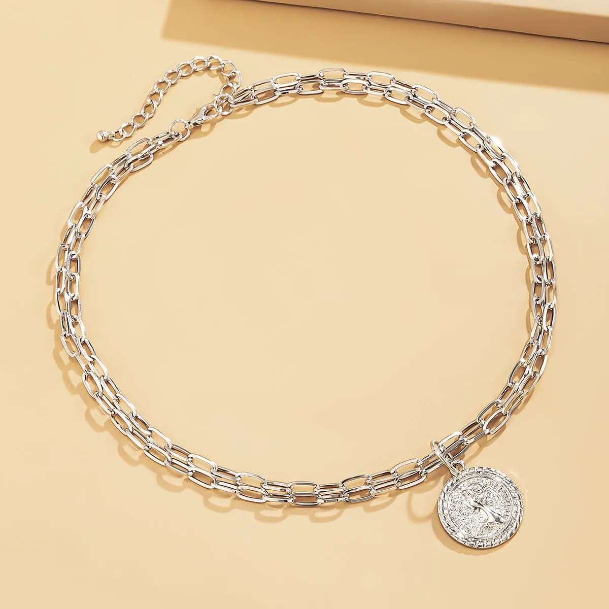 Silver-Plated Two-Chain Coin Pendant Necklace