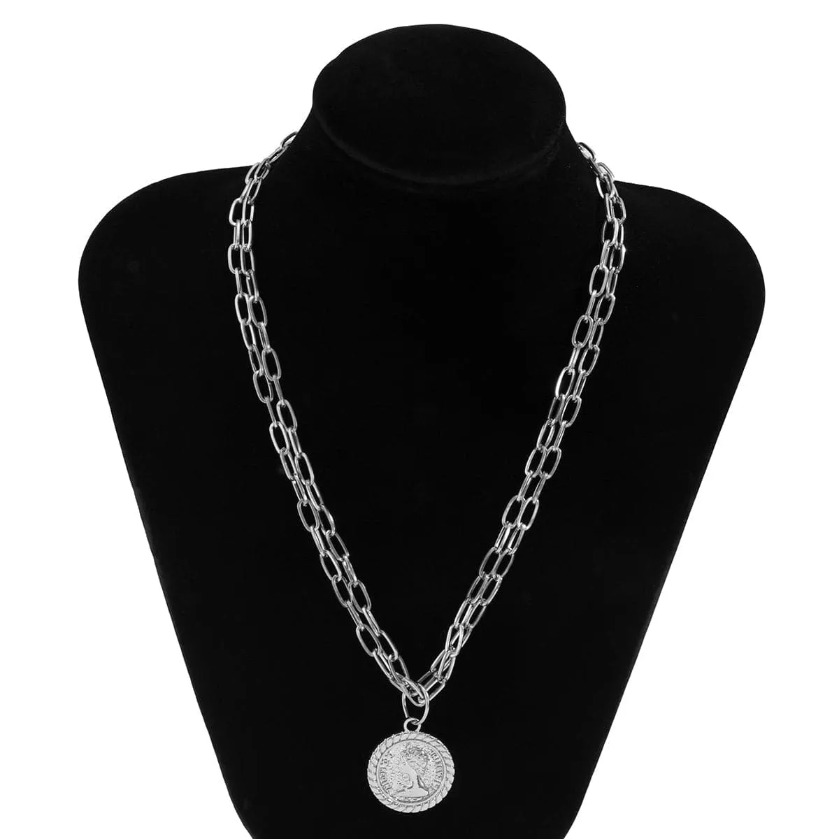 Silver-Plated Two-Chain Coin Pendant Necklace