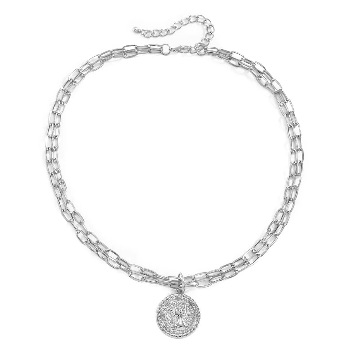 Silver-Plated Two-Chain Coin Pendant Necklace