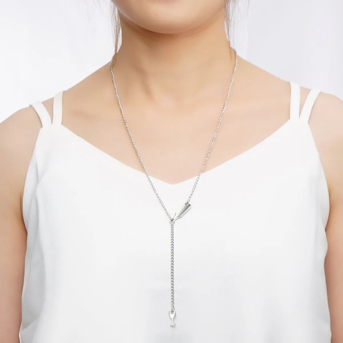 Silver-Plated Wine Lariat Necklace