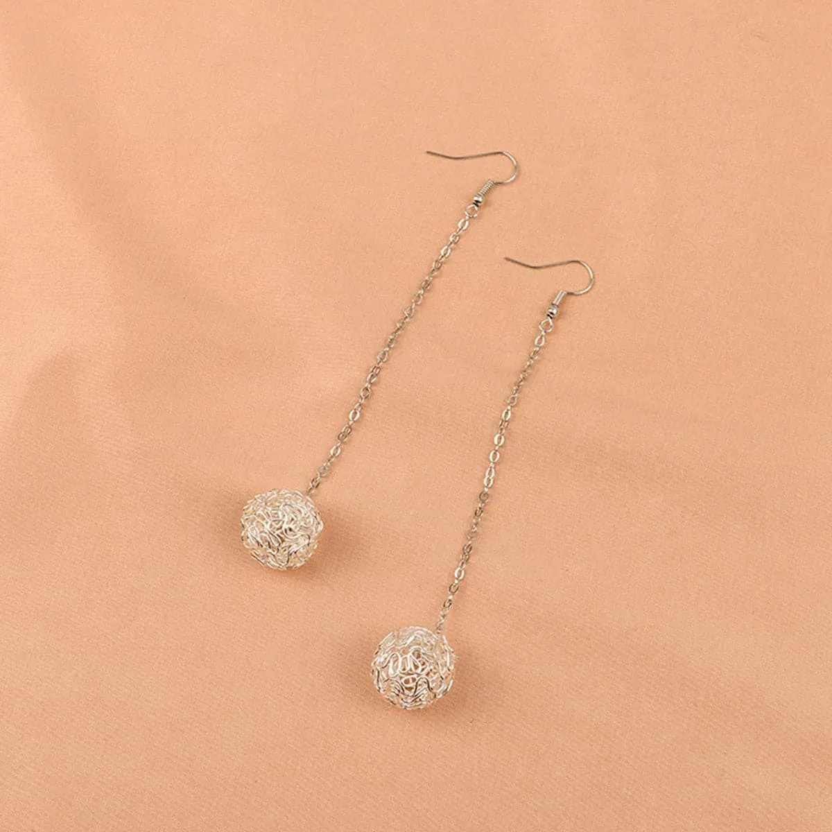 Silver-Plated Woven Ball Drop Earrings