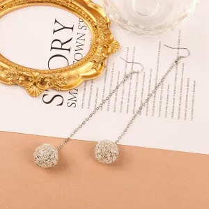 Silver-Plated Woven Ball Drop Earrings