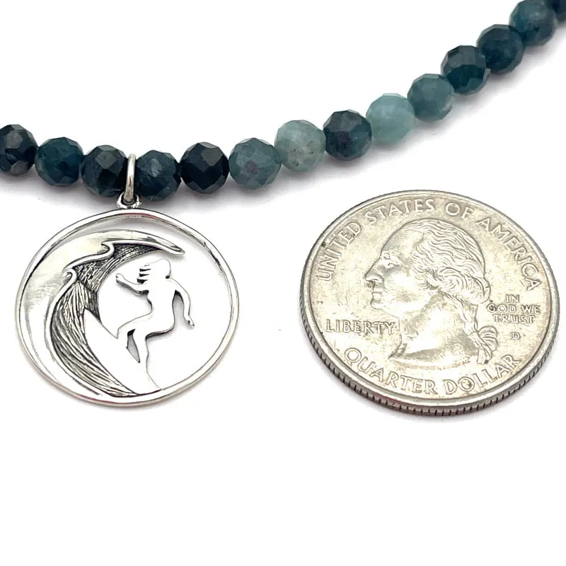 Silver Surfer Girl Blue Tourmaline Charm Necklace