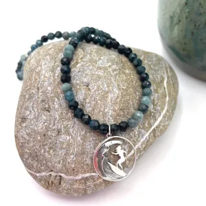 Silver Surfer Girl Blue Tourmaline Charm Necklace