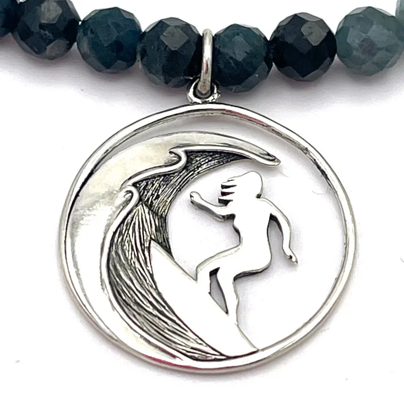 Silver Surfer Girl Blue Tourmaline Charm Necklace