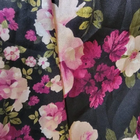 ✨Size 10 Women's Midi Skirt Calvin Klein Faux Wrap Floral Black Pink A-Line New✨