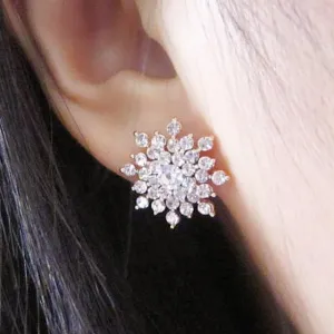 Snow Flake Gemstone Stud Earrings Splinter Women's  Wedding Jewelry