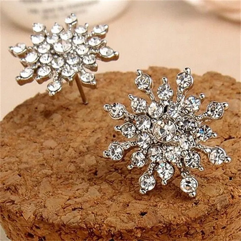 Snow Flake Gemstone Stud Earrings Splinter Women's  Wedding Jewelry