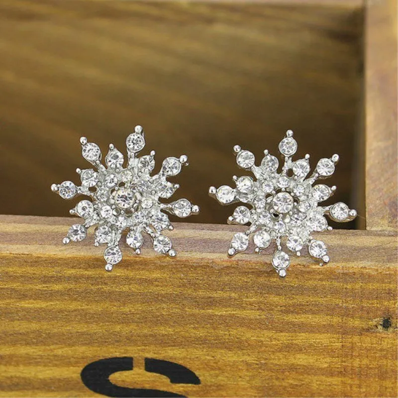 Snow Flake Gemstone Stud Earrings Splinter Women's  Wedding Jewelry