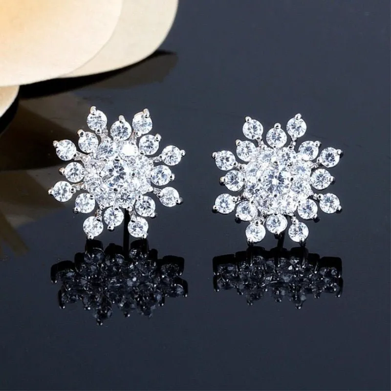 Snow Flake Gemstone Stud Earrings Splinter Women's  Wedding Jewelry
