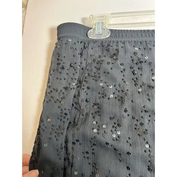 Soft Surroundings Womens Pull On Beaded Maxi Skirt Large Tall Snap Liner Black
