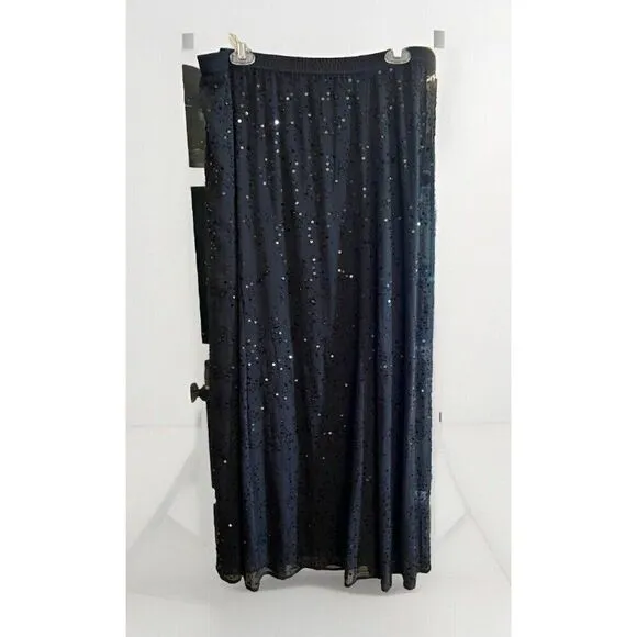 Soft Surroundings Womens Pull On Beaded Maxi Skirt Large Tall Snap Liner Black