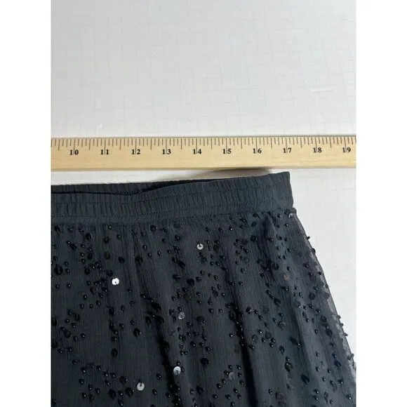Soft Surroundings Womens Pull On Beaded Maxi Skirt Large Tall Snap Liner Black
