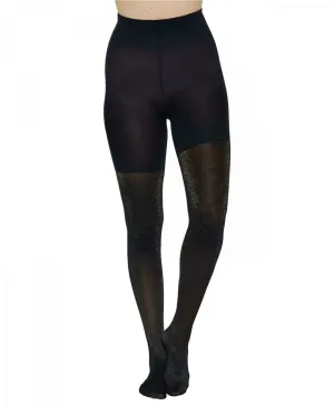 Spanx Women's Metallic Shimmer Mid Thigh Shaping Tights. 20179R Black / Gold B