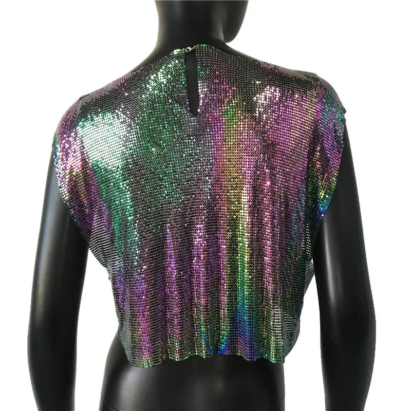 Sparkly Metal Sequins Women's Crop Top