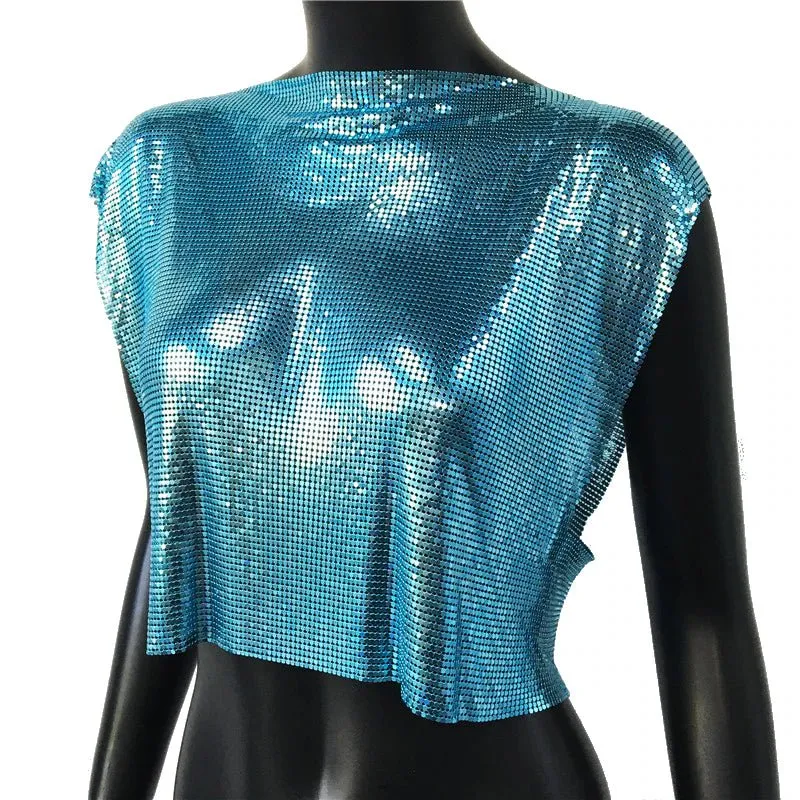 Sparkly Metal Sequins Women's Crop Top