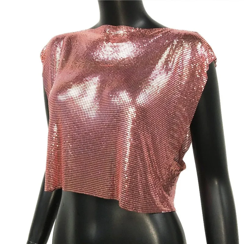 Sparkly Metal Sequins Women's Crop Top
