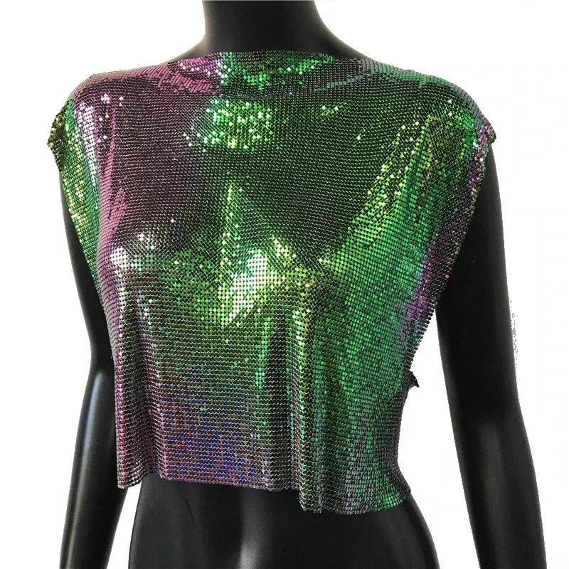 Sparkly Metal Sequins Women's Crop Top