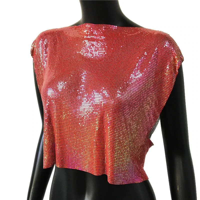 Sparkly Metal Sequins Women's Crop Top