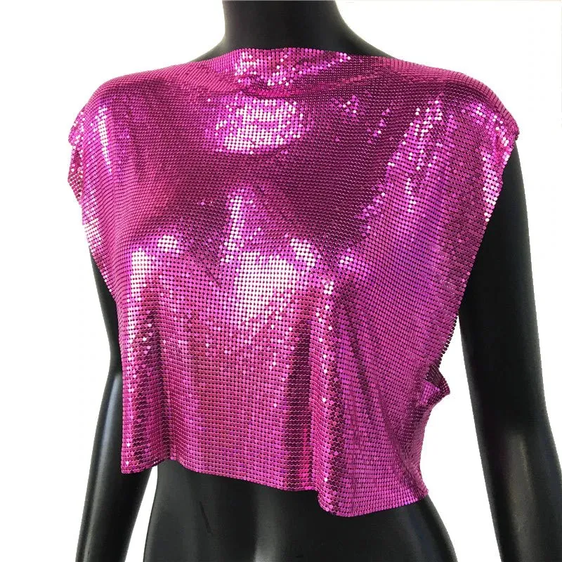 Sparkly Metal Sequins Women's Crop Top