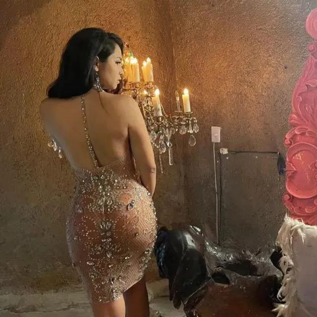 Sparkly Rhinestone Shinny Sexy Backless Mini Dress