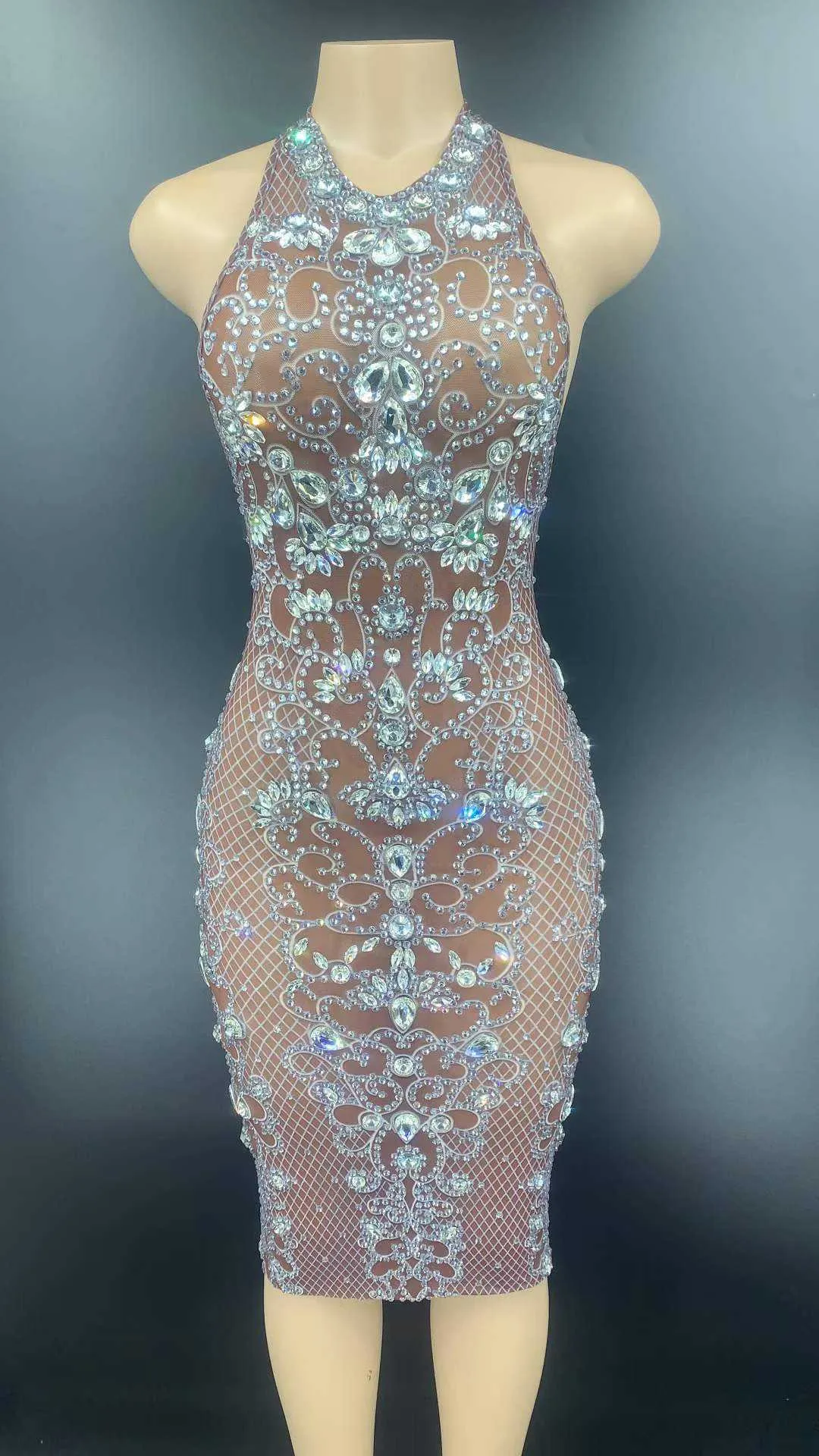 Sparkly Rhinestone Shinny Sexy Backless Mini Dress