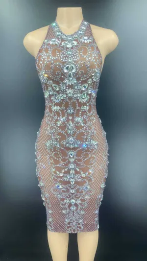 Sparkly Rhinestone Shinny Sexy Backless Mini Dress