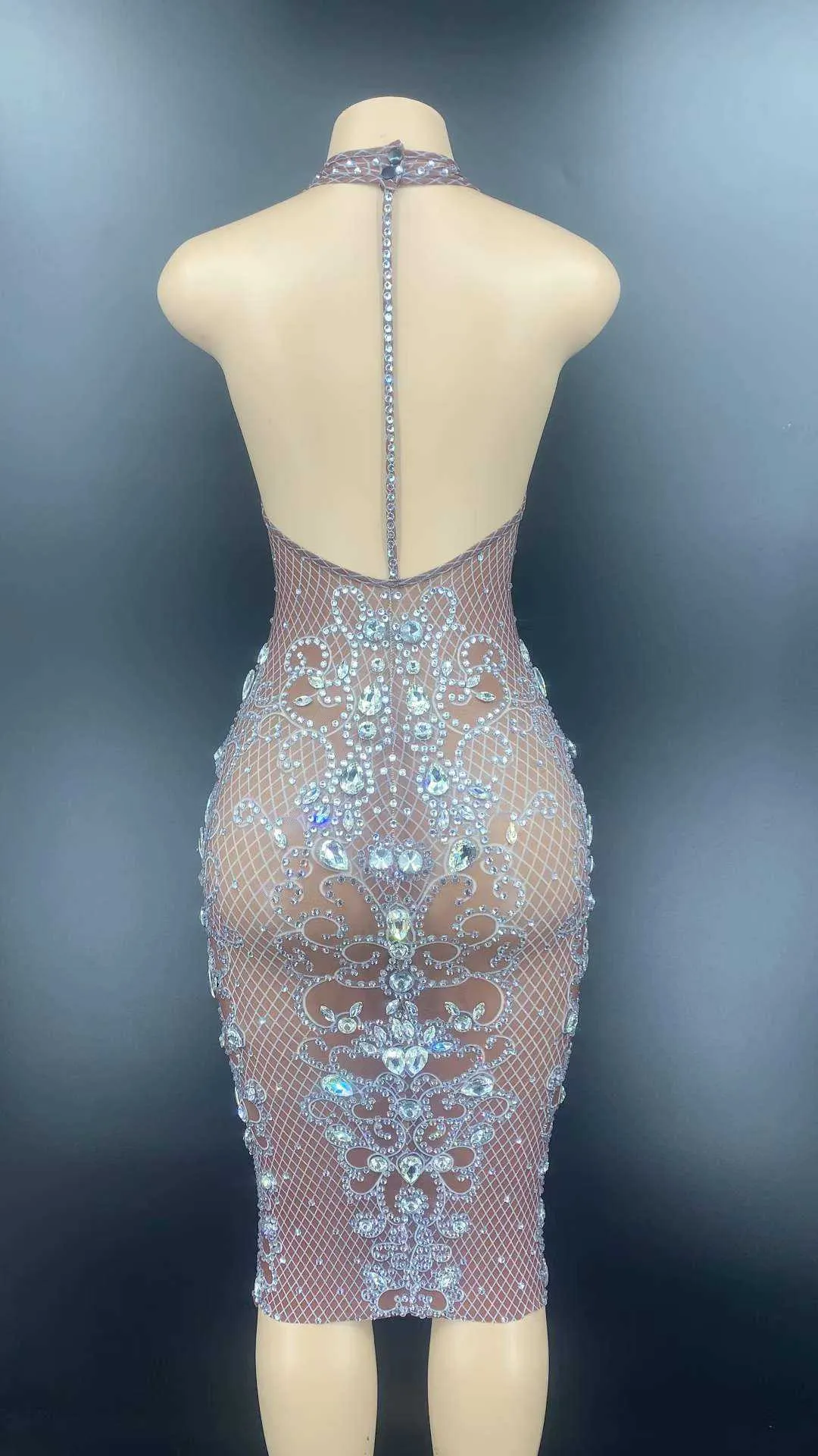 Sparkly Rhinestone Shinny Sexy Backless Mini Dress