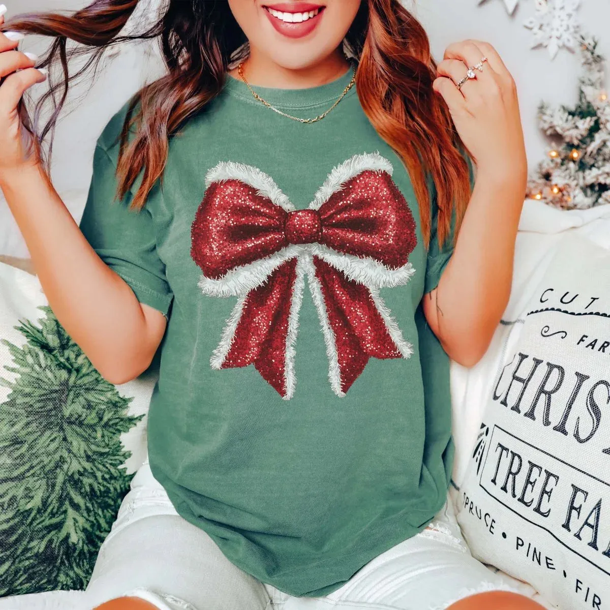 Sparkly Santa Bow Graphic Tee