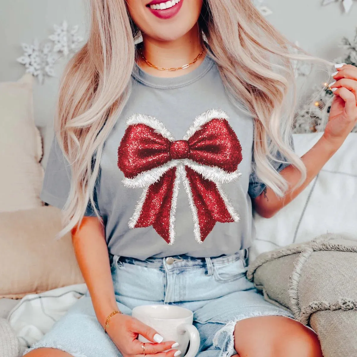 Sparkly Santa Bow Graphic Tee