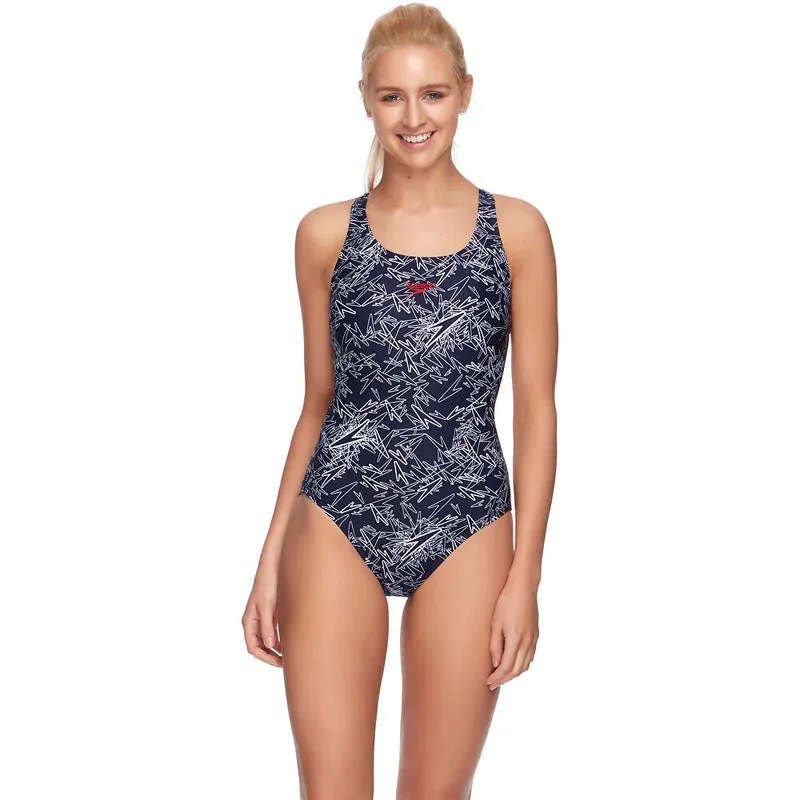 SPEEDO WOMENS BOOM PULLBACK ONE PIECE NAVY/WHITE