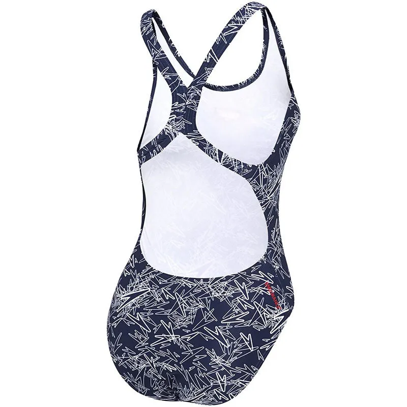 SPEEDO WOMENS BOOM PULLBACK ONE PIECE NAVY/WHITE