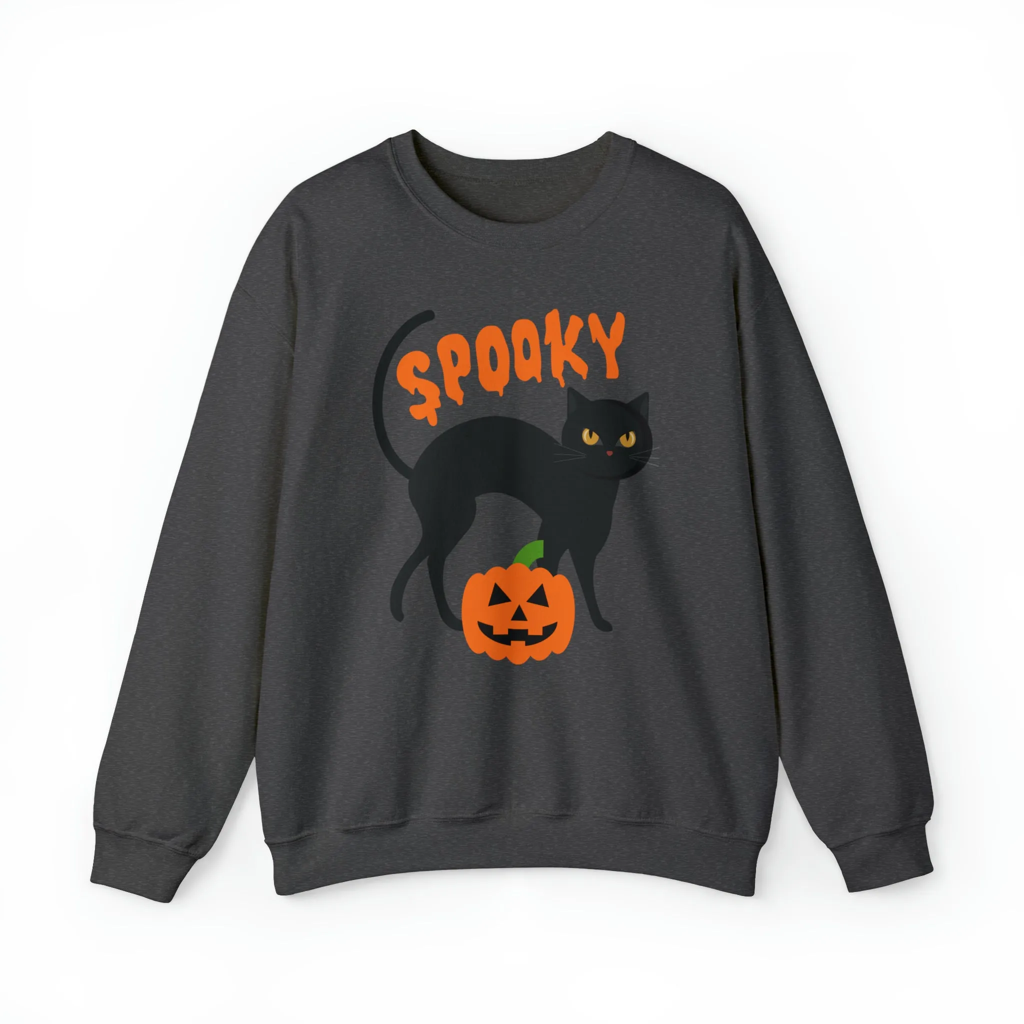 Spooky Halloween Cat Sweatshirt, Autumn Pumpkin Shirt , Funny Black Cat Sweatshirt, Women's Fall Season Shirt, Fall Unisex Heavy Blend
