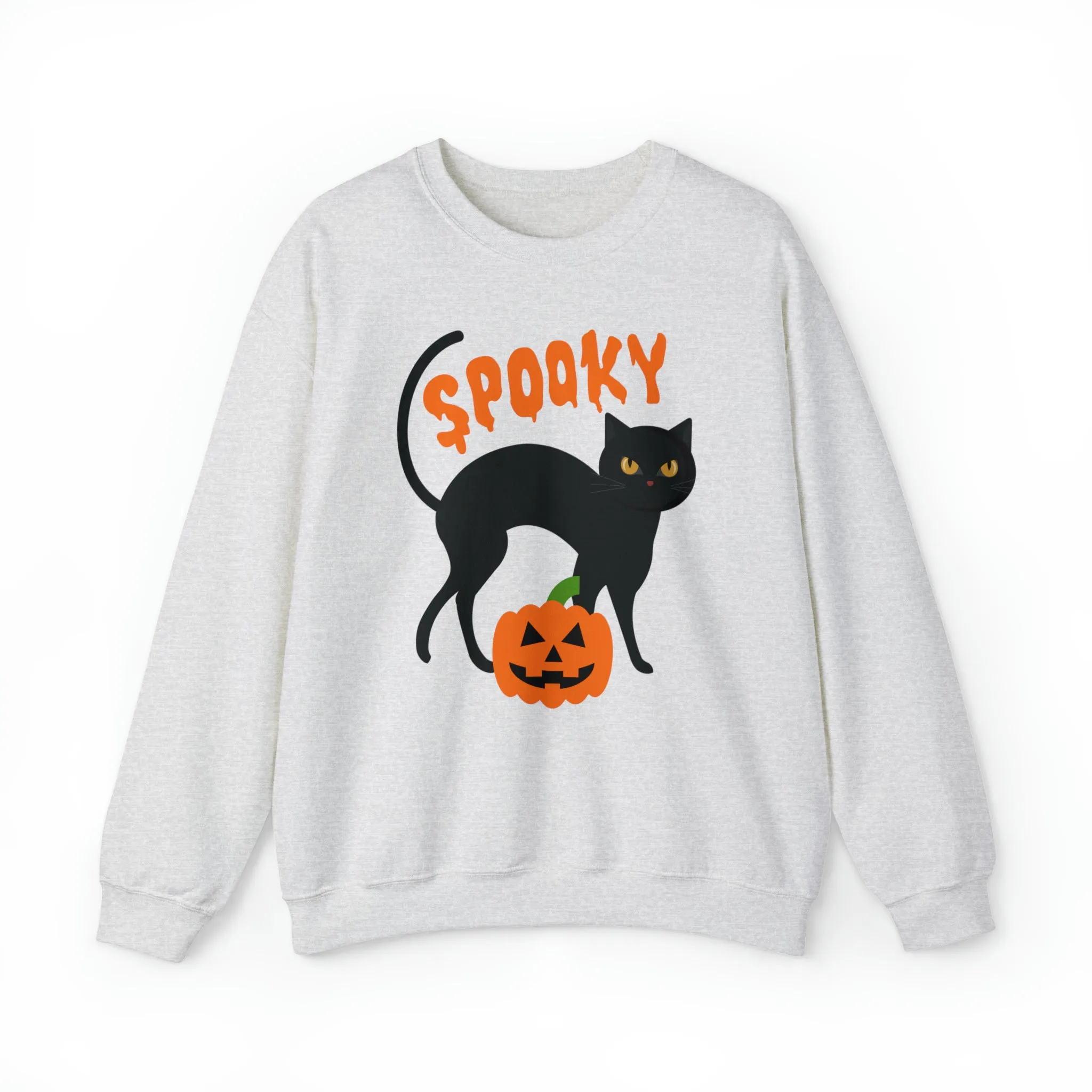 Spooky Halloween Cat Sweatshirt, Autumn Pumpkin Shirt , Funny Black Cat Sweatshirt, Women's Fall Season Shirt, Fall Unisex Heavy Blend