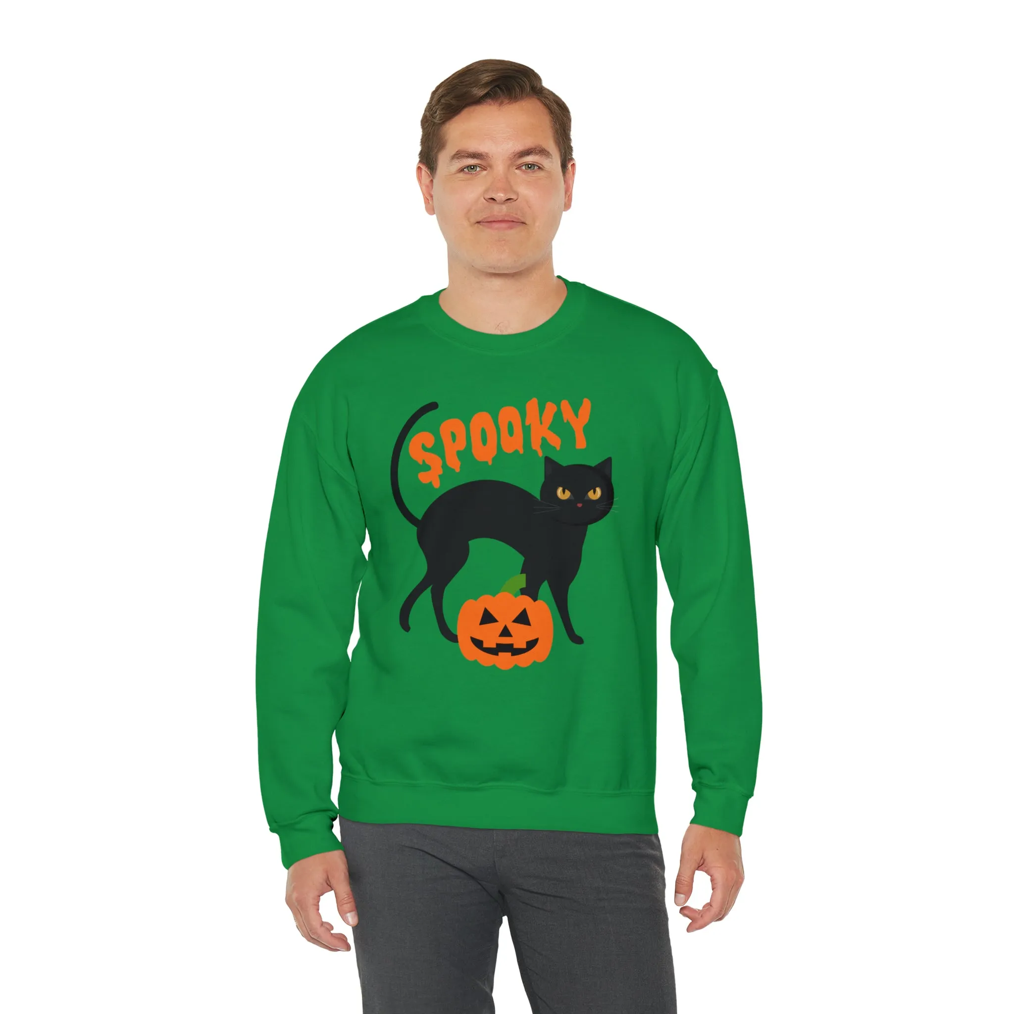 Spooky Halloween Cat Sweatshirt, Autumn Pumpkin Shirt , Funny Black Cat Sweatshirt, Women's Fall Season Shirt, Fall Unisex Heavy Blend