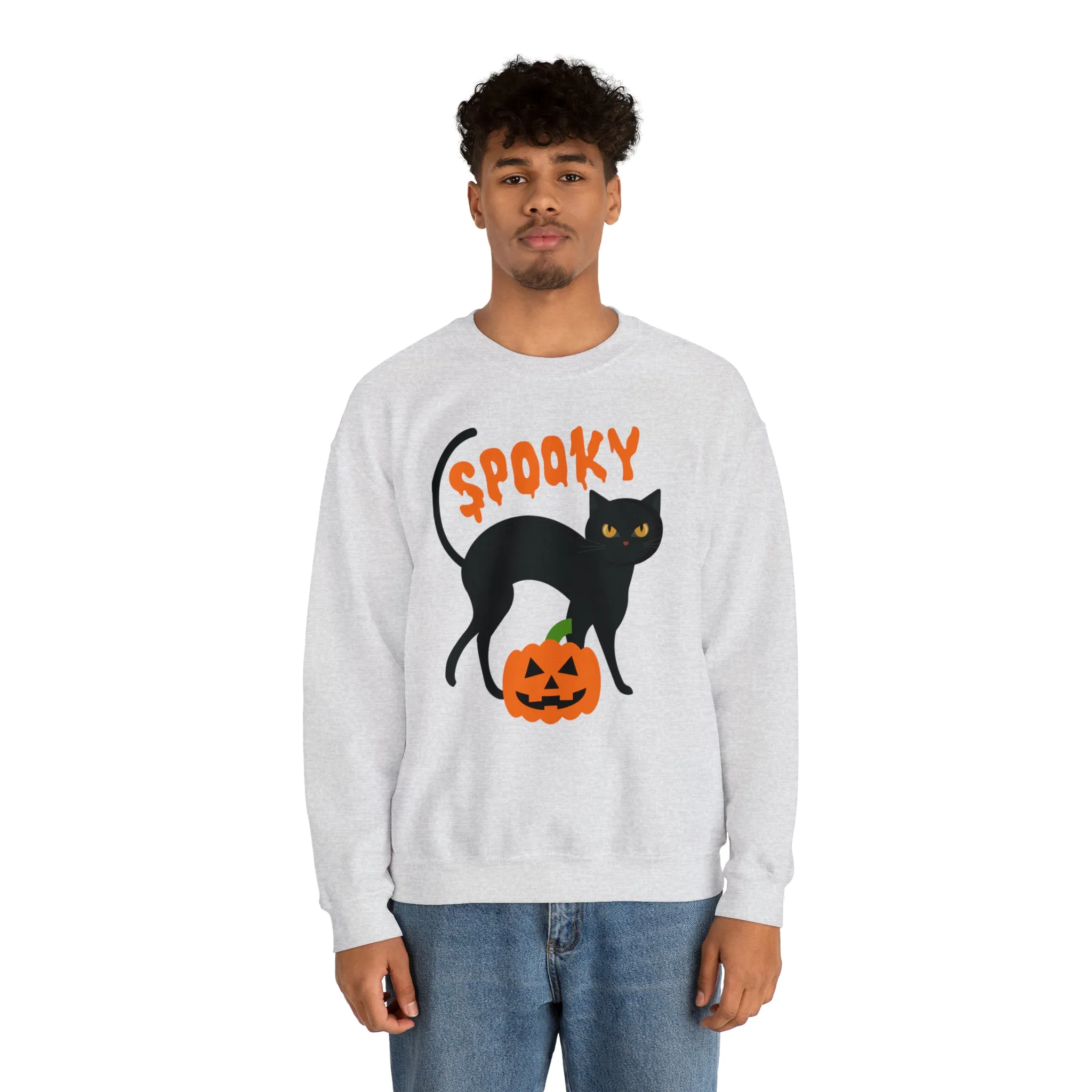 Spooky Halloween Cat Sweatshirt, Autumn Pumpkin Shirt , Funny Black Cat Sweatshirt, Women's Fall Season Shirt, Fall Unisex Heavy Blend