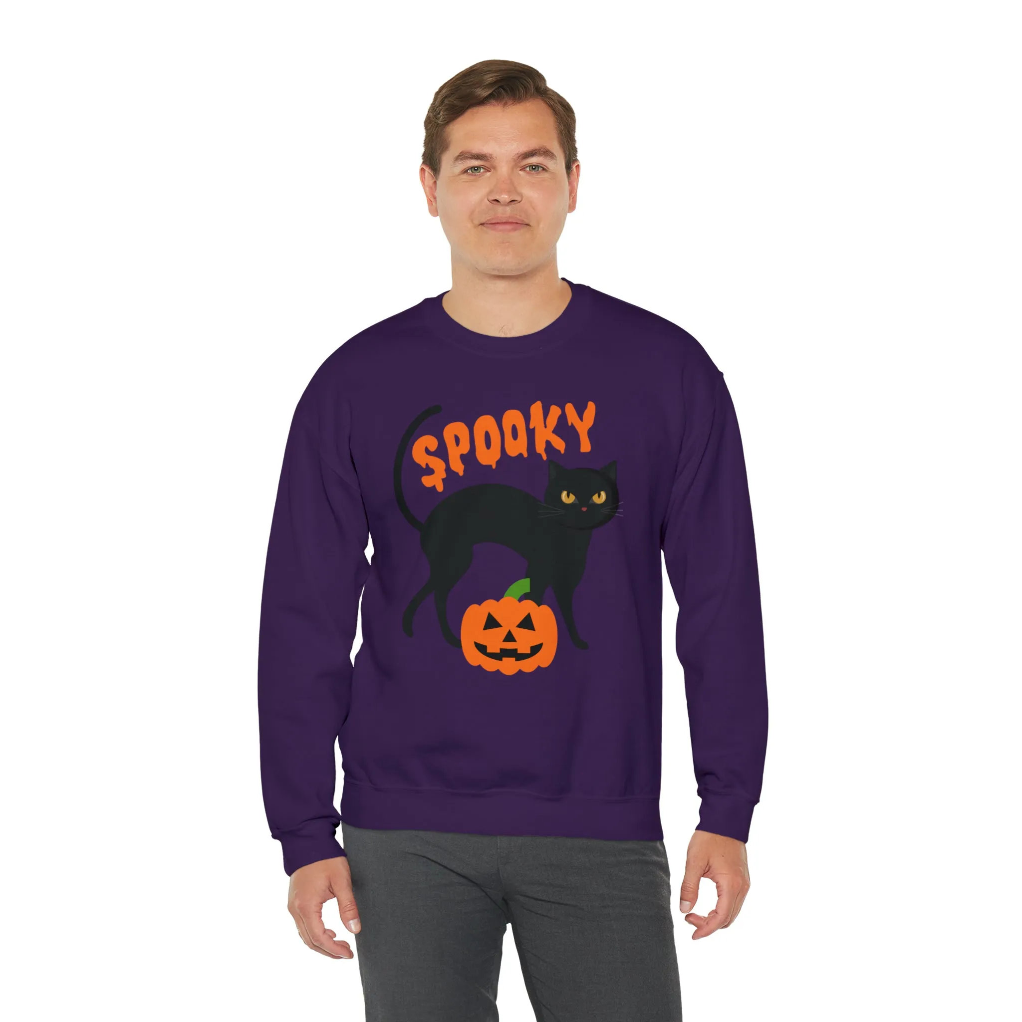 Spooky Halloween Cat Sweatshirt, Autumn Pumpkin Shirt , Funny Black Cat Sweatshirt, Women's Fall Season Shirt, Fall Unisex Heavy Blend