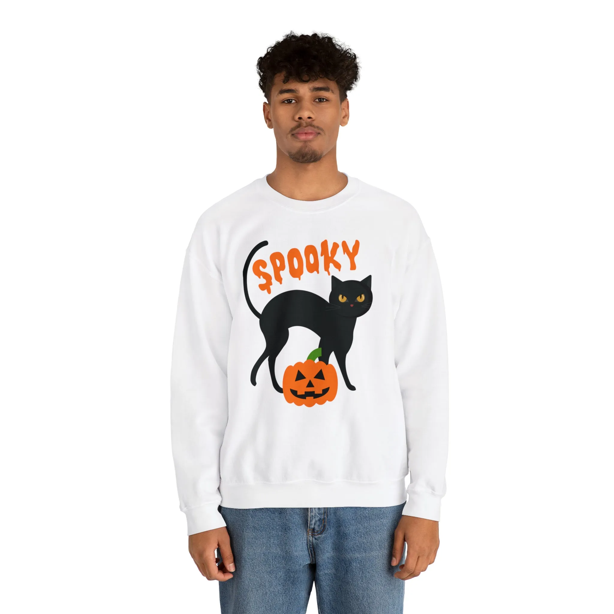 Spooky Halloween Cat Sweatshirt, Autumn Pumpkin Shirt , Funny Black Cat Sweatshirt, Women's Fall Season Shirt, Fall Unisex Heavy Blend