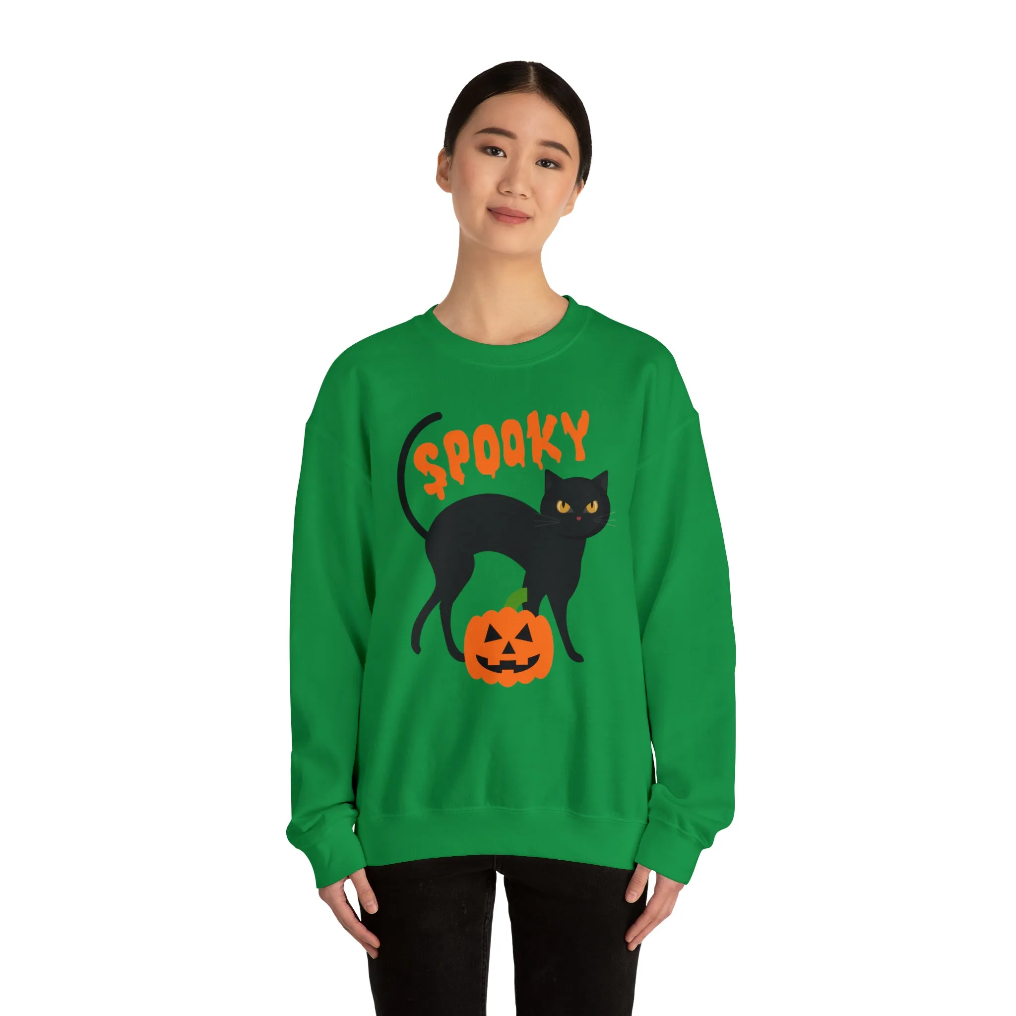 Spooky Halloween Cat Sweatshirt, Autumn Pumpkin Shirt , Funny Black Cat Sweatshirt, Women's Fall Season Shirt, Fall Unisex Heavy Blend