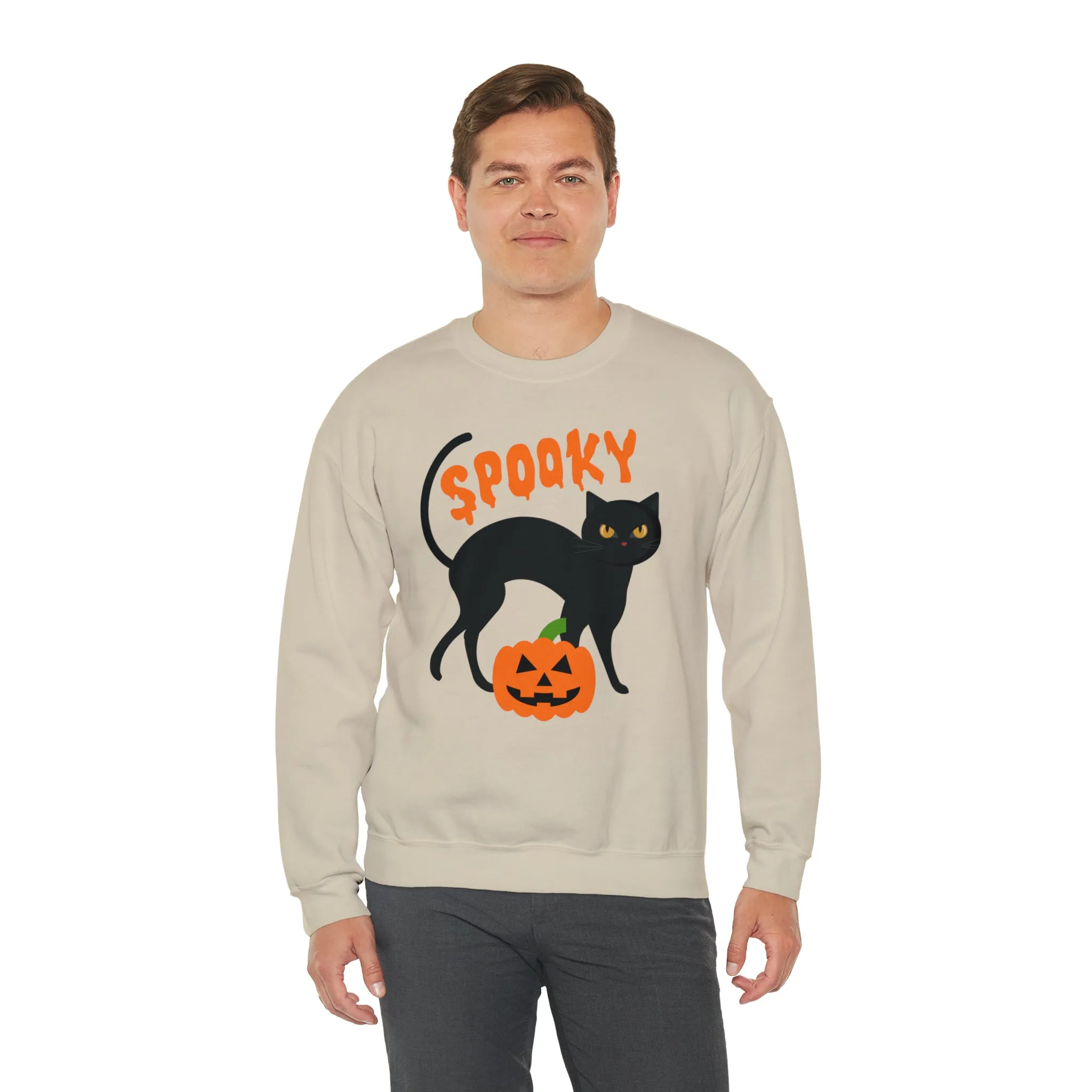 Spooky Halloween Cat Sweatshirt, Autumn Pumpkin Shirt , Funny Black Cat Sweatshirt, Women's Fall Season Shirt, Fall Unisex Heavy Blend