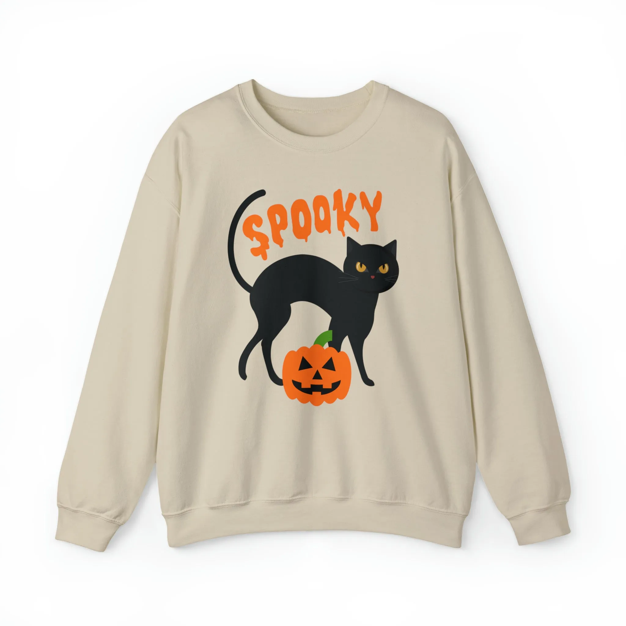 Spooky Halloween Cat Sweatshirt, Autumn Pumpkin Shirt , Funny Black Cat Sweatshirt, Women's Fall Season Shirt, Fall Unisex Heavy Blend