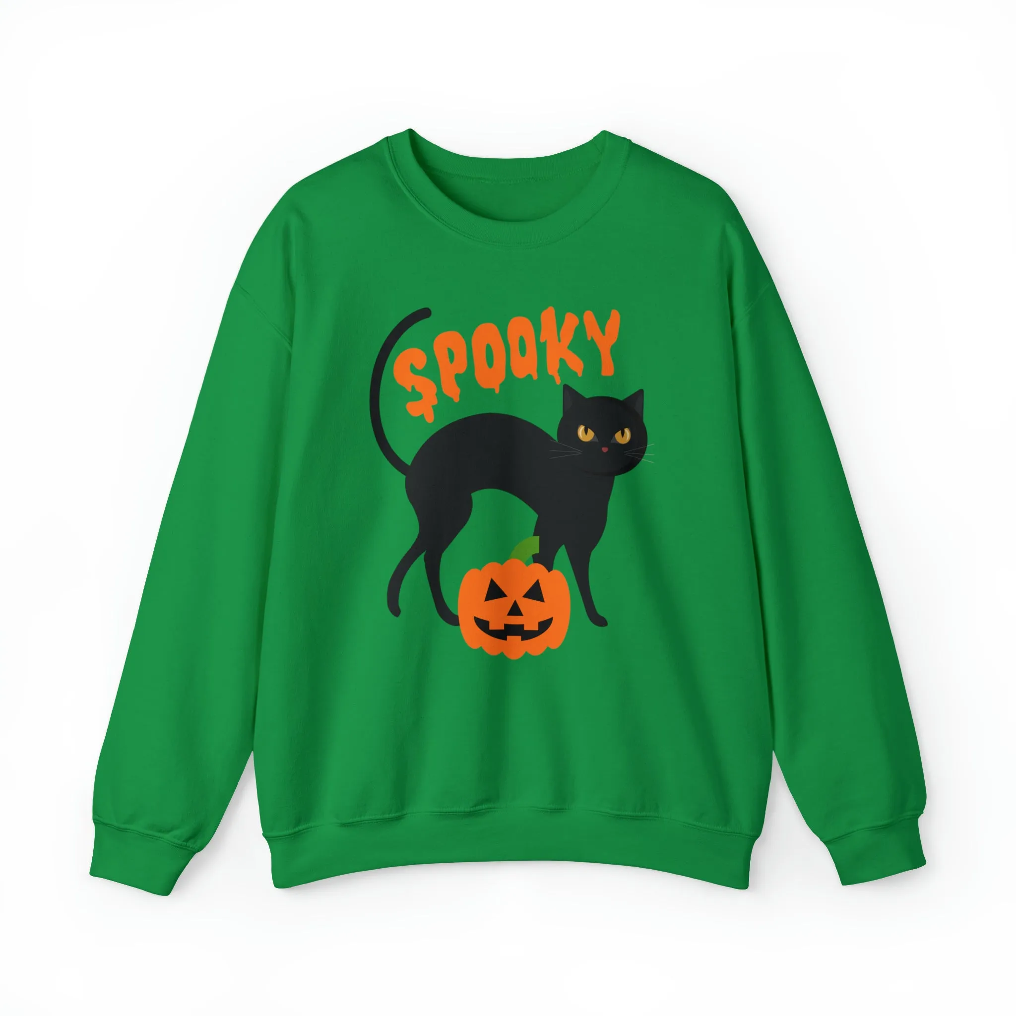 Spooky Halloween Cat Sweatshirt, Autumn Pumpkin Shirt , Funny Black Cat Sweatshirt, Women's Fall Season Shirt, Fall Unisex Heavy Blend