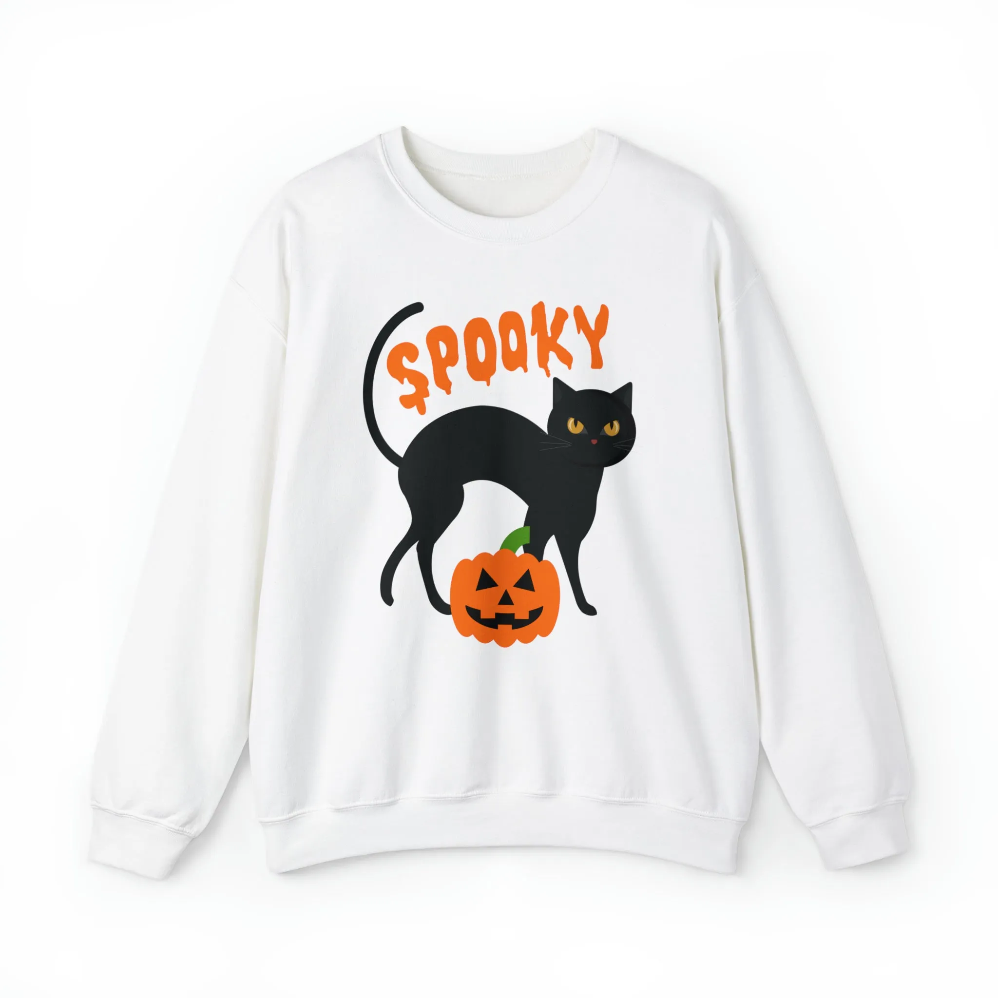 Spooky Halloween Cat Sweatshirt, Autumn Pumpkin Shirt , Funny Black Cat Sweatshirt, Women's Fall Season Shirt, Fall Unisex Heavy Blend
