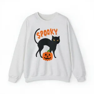 Spooky Halloween Cat Sweatshirt, Autumn Pumpkin Shirt , Funny Black Cat Sweatshirt, Women's Fall Season Shirt, Fall Unisex Heavy Blend