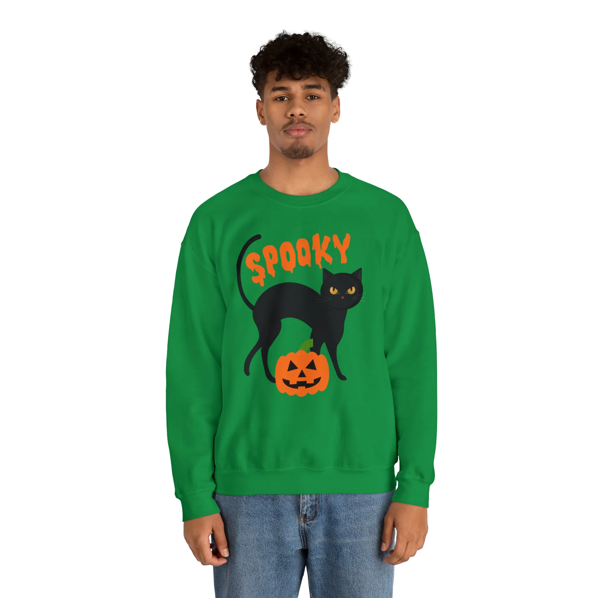 Spooky Halloween Cat Sweatshirt, Autumn Pumpkin Shirt , Funny Black Cat Sweatshirt, Women's Fall Season Shirt, Fall Unisex Heavy Blend
