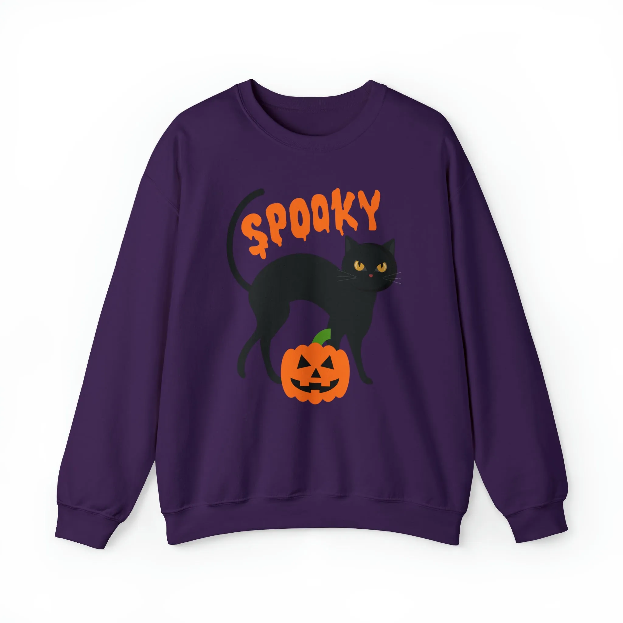 Spooky Halloween Cat Sweatshirt, Autumn Pumpkin Shirt , Funny Black Cat Sweatshirt, Women's Fall Season Shirt, Fall Unisex Heavy Blend