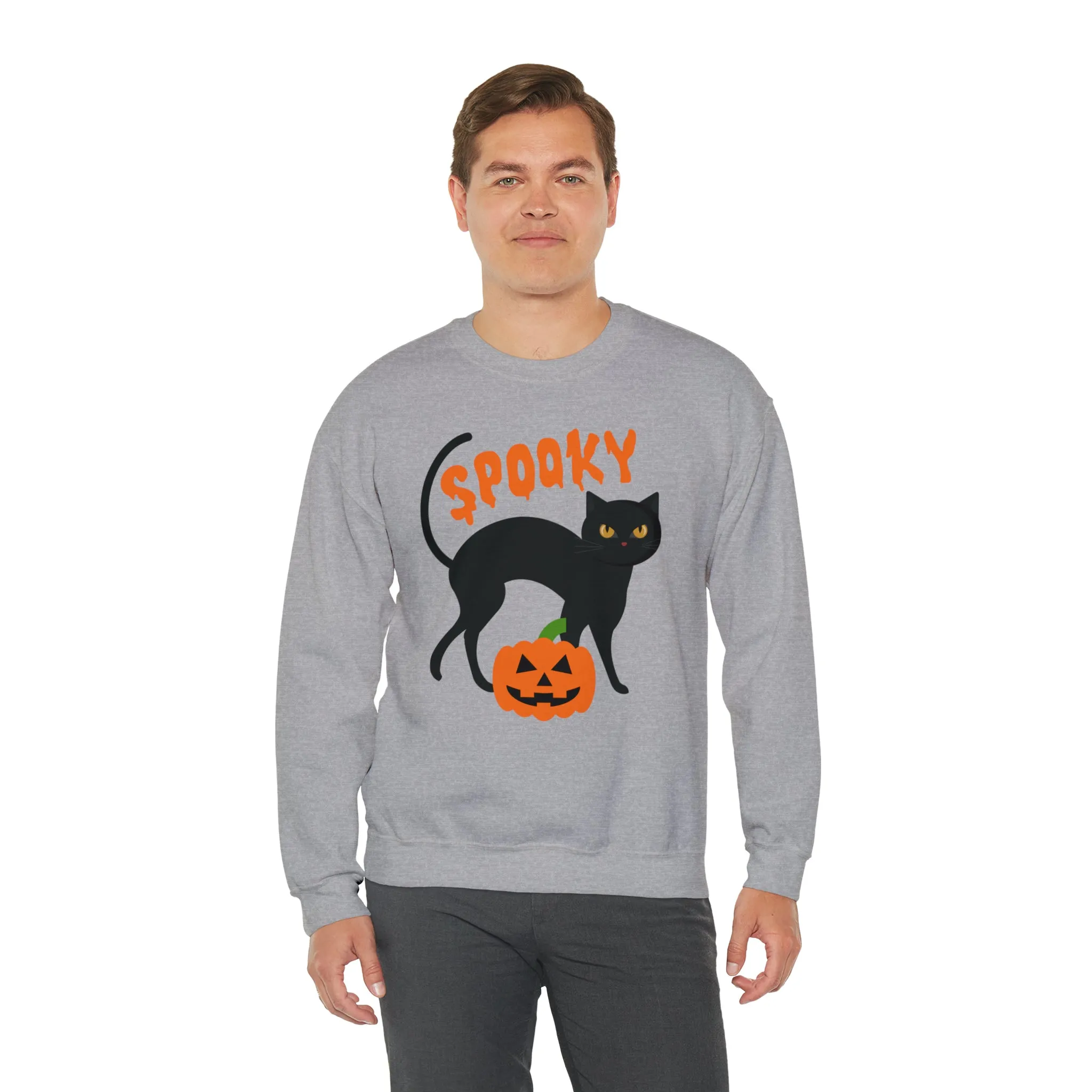 Spooky Halloween Cat Sweatshirt, Autumn Pumpkin Shirt , Funny Black Cat Sweatshirt, Women's Fall Season Shirt, Fall Unisex Heavy Blend