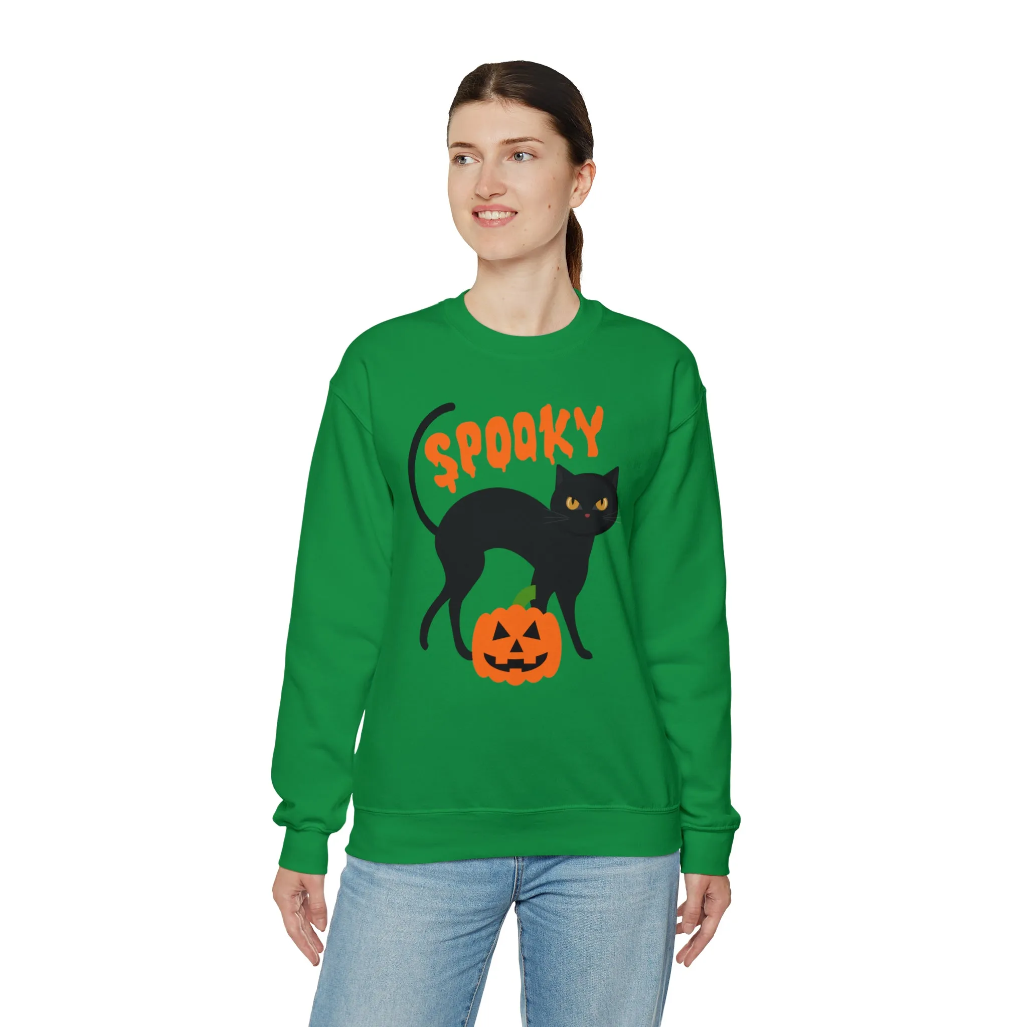 Spooky Halloween Cat Sweatshirt, Autumn Pumpkin Shirt , Funny Black Cat Sweatshirt, Women's Fall Season Shirt, Fall Unisex Heavy Blend