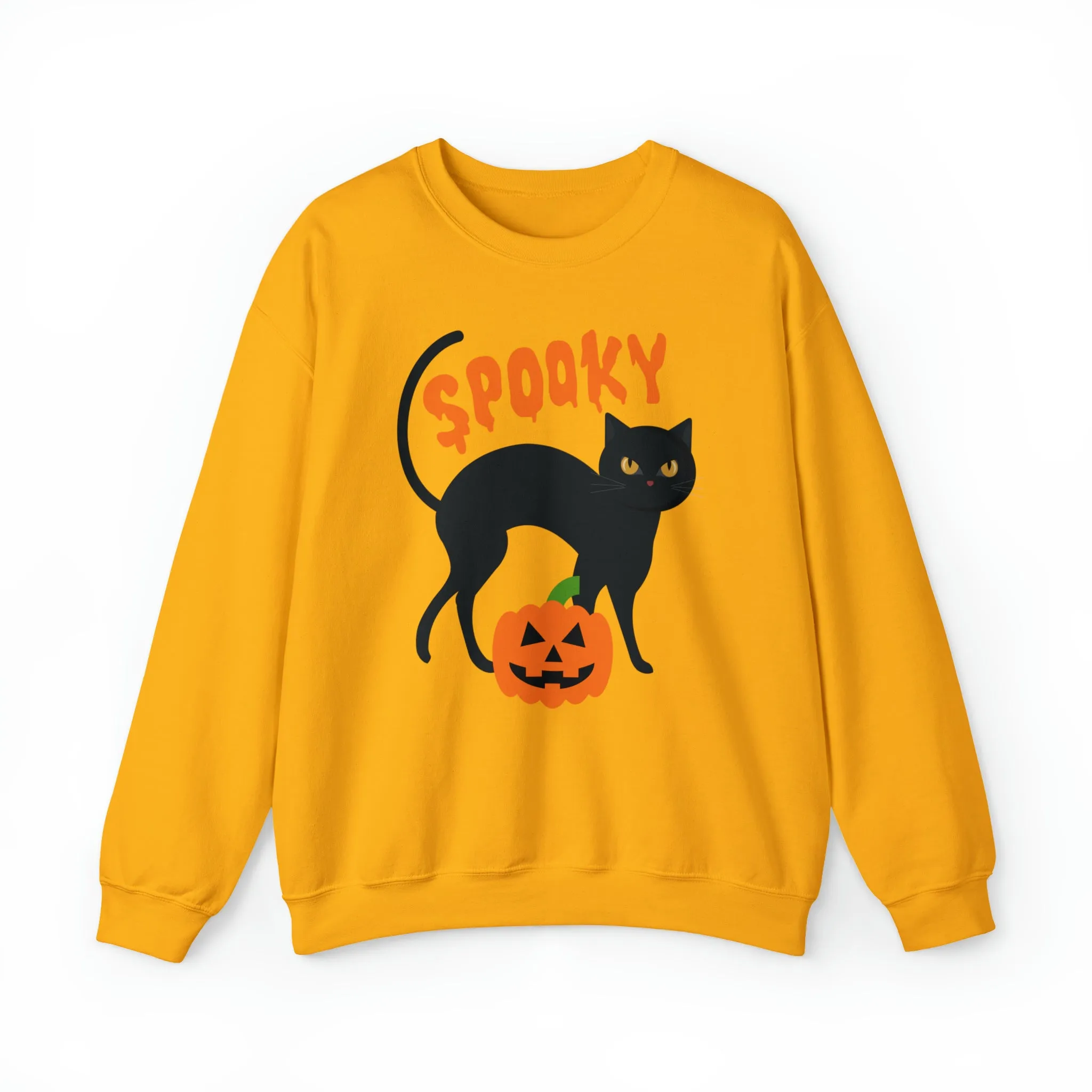 Spooky Halloween Cat Sweatshirt, Autumn Pumpkin Shirt , Funny Black Cat Sweatshirt, Women's Fall Season Shirt, Fall Unisex Heavy Blend